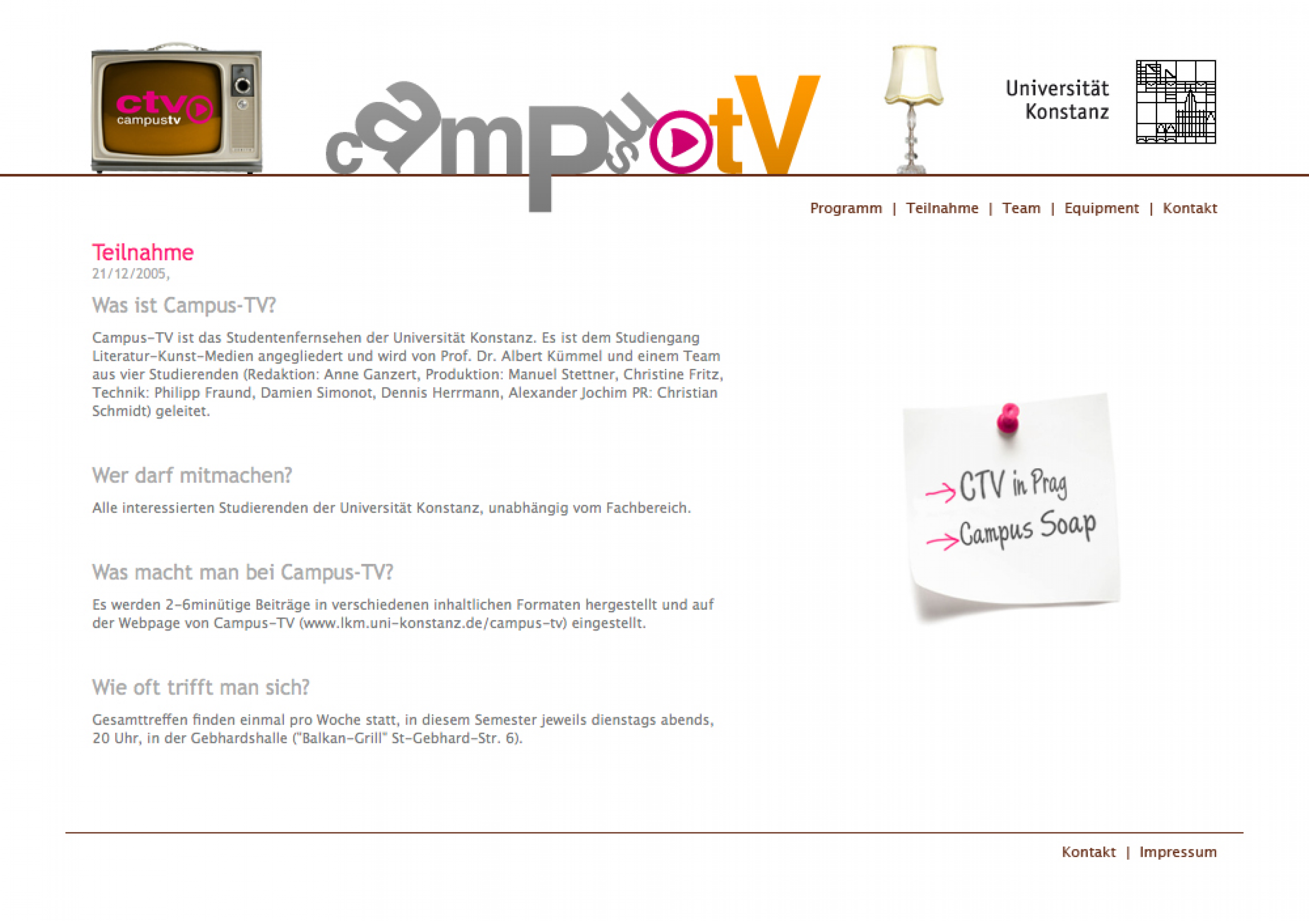 Screenshot der Website "Campus TV" der Universität Konstanz