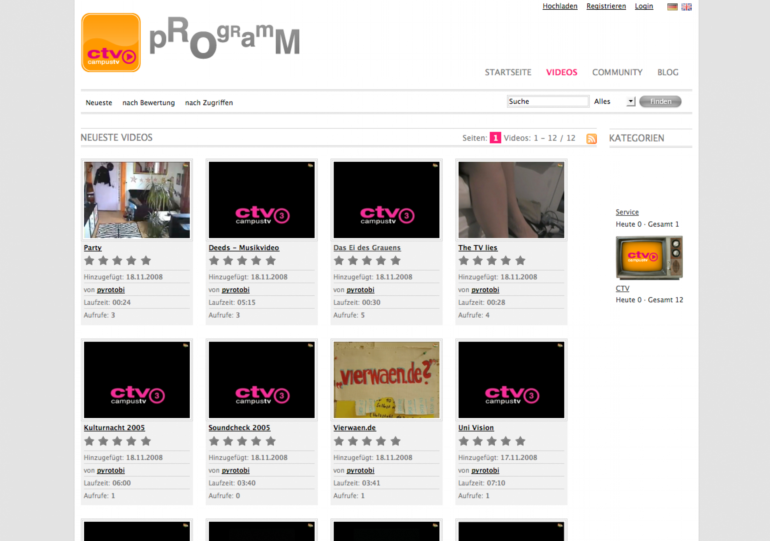 Screenshot der Website "Campus TV" der Universität Konstanz